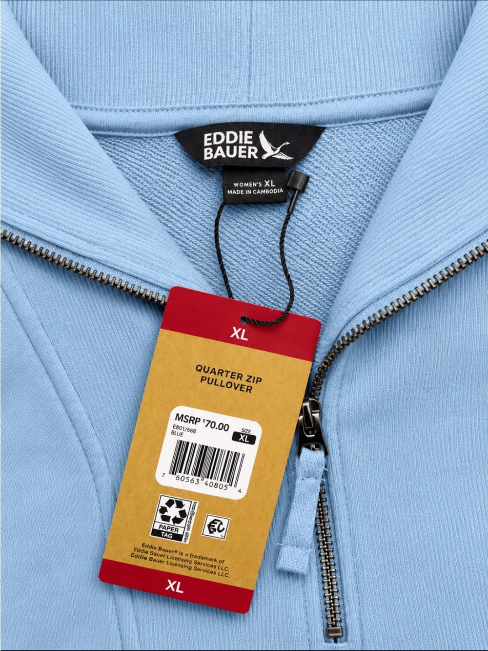 Eddie Bauer Women's Quarter-Zip Pullover French Terry Soft Blue - Picture 5 of 6